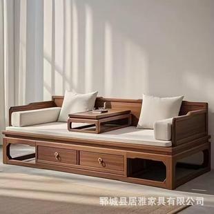 2025年新中式实木汉床用客厅沙发推罗床J-652贵妃卧榻新款可家拉