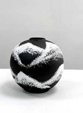 新中式日式手酒工陶罐墨羽店花器诧寂陶风装饰73155品摆件样板间