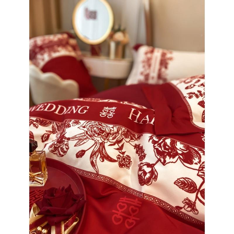 大红色婚简765约件套婚庆床新四婚单喜庆结婚床被套喜被床上用品