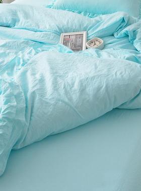 yt韩裙式公主风水洗棉被纯TFW色荷叶花边床床罩式套女孩x床品四件