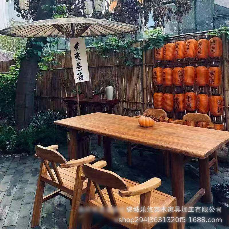 老榆茶木门板茶旧门NOQ板台餐桌桌木板长方形餐桌旧家具实木榆木