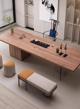 复LKW中式家茶用办公茶台大板泡桌新中式实茶木亚克力悬浮桌椅古