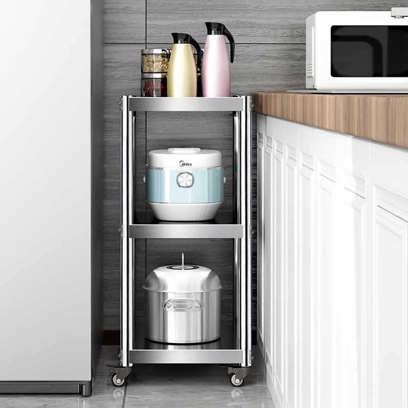 可厨移动落地轮房不锈9钢置物架箱侧边多层夹缝收冰纳架子储带物