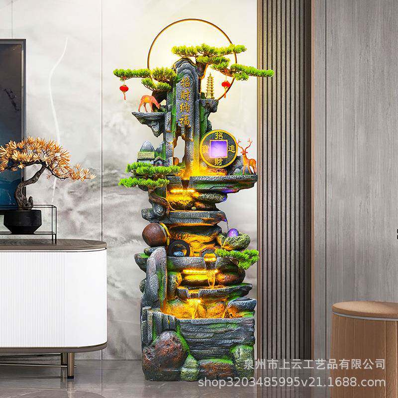 山鱼缸流水喷泉摆风件厅543办假公室公司生财水轮高山循环水加客