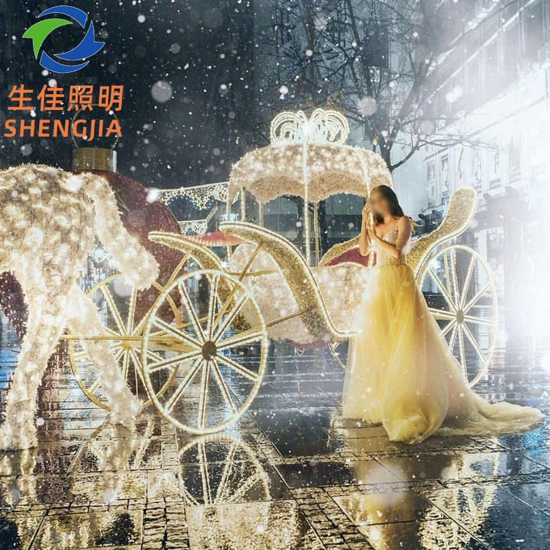 圣诞节装饰鹿拉车造型灯发光鹿铁艺雪橇车圣诞场景布置景观灯
