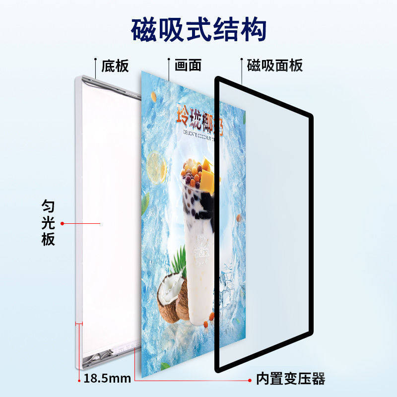 led室内灯箱餐厅发光磁吸招牌超薄圆角挂墙式广告牌钉制