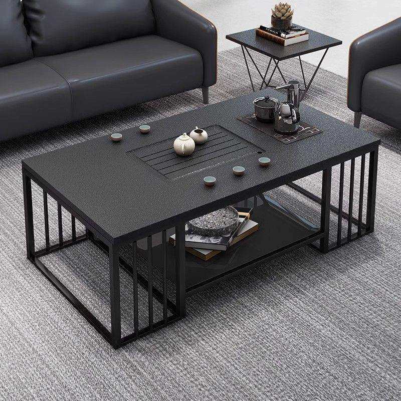 办公室岩板火烧石功夫茶几泡茶带烧水壶一体茶桌会客茶台客厅家用