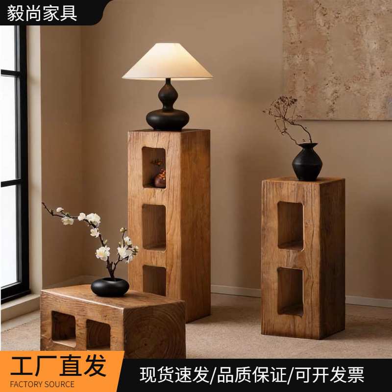 中古风实木木墩子凳子实木茶几沙发边几树桩民宿装饰原木底座摆件图片