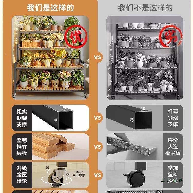 层架花多架厅置物架UTU阳台客落地式可移动新款多肉花盆一带体轮