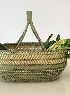 菜篮竹编手工收纳水果手提竹篮子竹筐圆篮竹器篮鸡蛋篮编OJB挂织