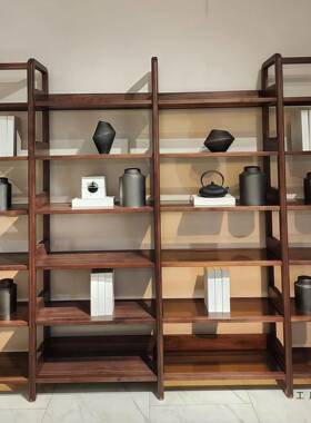 木新中式北美PDC黑展胡桃博书古架现代简约房置物架多宝阁茶室示