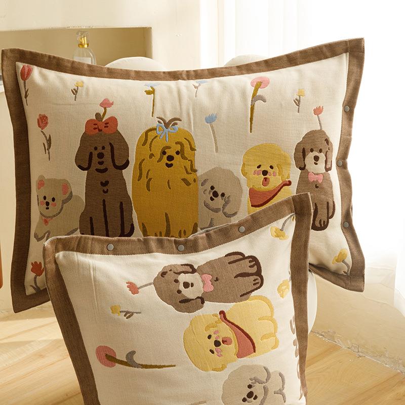 全卡棉四层纱布枕套一对通扣纽稀VBL罕透气棉麻纱枕巾布酒店隔脏