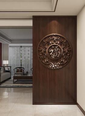 2025中YFZ新式实木屏风隔断客厅中古风福复浮雕入户玄关遮字挡古