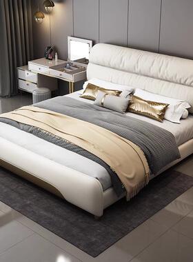 双人靠床意LOG式轻奢纳帕皮床软包婚床可储物实木1大.8m网红款主