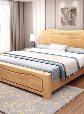 新中式箱橡胶木实床储1.木8米1.5米双EHC人床主卧室高物床实木家