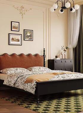 经主典美式复古实木中古风双人床床代简约储物卧床黑色雕现花IGL