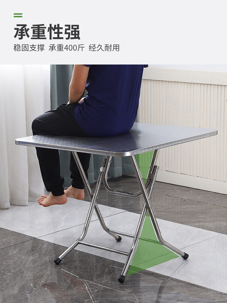 不锈钢小户型折叠圆桌小户型小方桌可折叠桌餐桌家用吃饭户外桌子