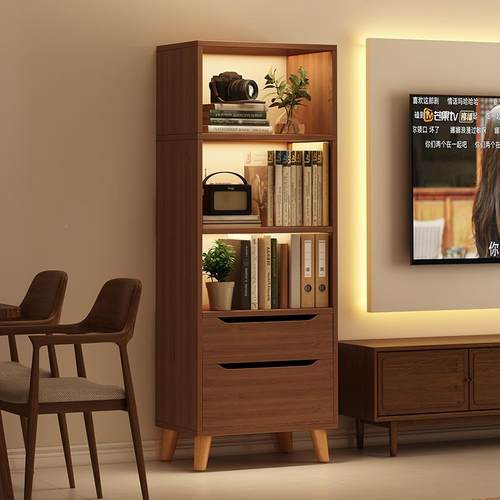 厅客靠墙置物架纳储物架层带抽屉展示架简易书柜家SML用多落地书