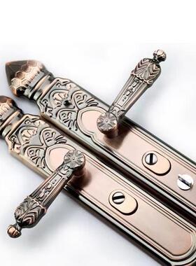 红古铜盗门拉门手把手大防门锁加厚开锌合金执手大81874门把手锁