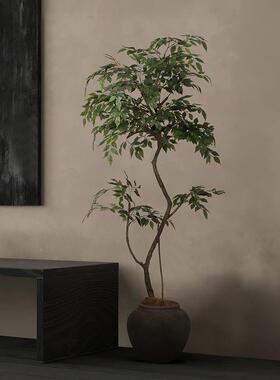 盆绿植室内假树奢树仿生植F98H6J7J物真树杆落轻榕地栽装饰摆件