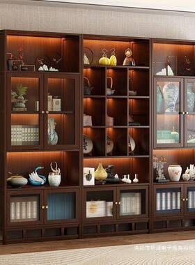 中式木博古架茶室背景36367置新物架多宝架商用隔实断带灯阁展示