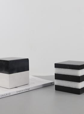 现简约黑白条纹拼接几代何立体方摆件客厅室卧WYU玄关酒店家居装