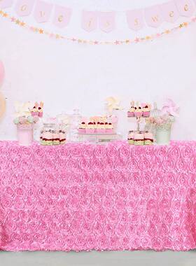 庆婚立体玫花瑰朵涤纶婚桌布节GVQ日礼派对宴会装饰品桌布