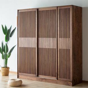 美黑胡收桃木推拉门衣柜全实木移门55959柜日式纳现北代简约纯原