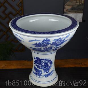正品陶瓷特青花盆地立柱式鱼缸大号金鱼缸荷睡莲碗莲花盆落锦鲤室
