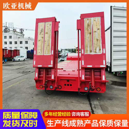 跨境半挂车13米低平板半挂车 工程机械3线6轴液压爬梯钩机板车