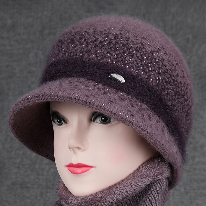 中老年妈妈加绒保暖毛线帽