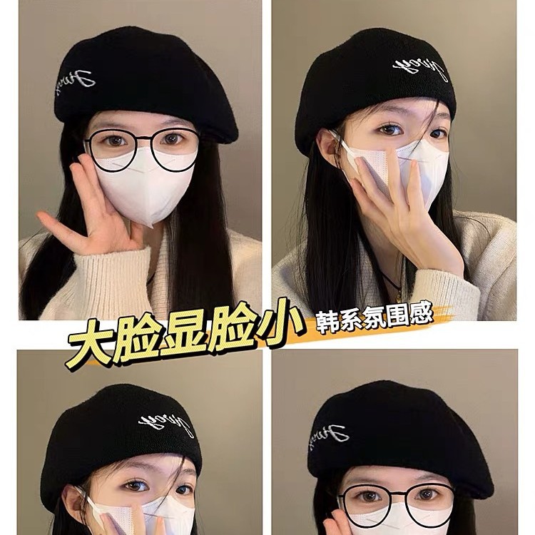 黑色反戴贝雷帽女秋冬潮款