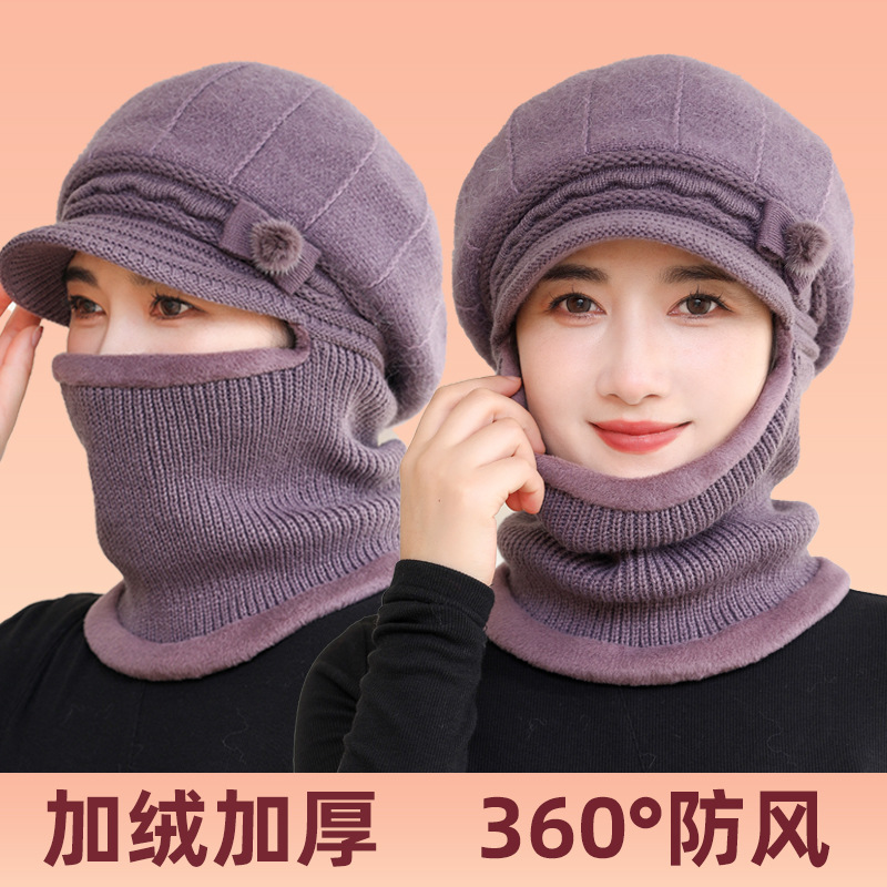 秋冬加绒一体帽中老年保暖