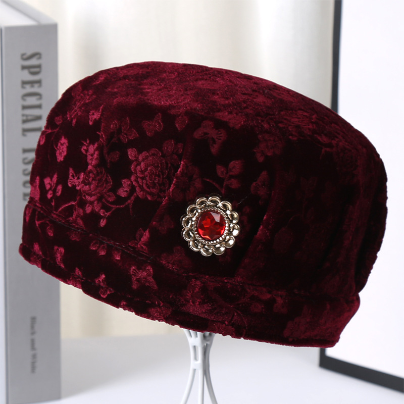 秋冬加绒保暖中老年毛线帽