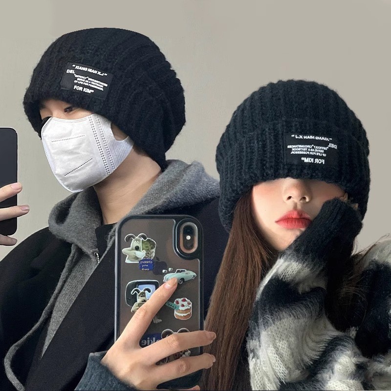 帽子男士秋冬潮毛线帽男款保暖百搭冷帽宽松大头围显脸小针织帽男