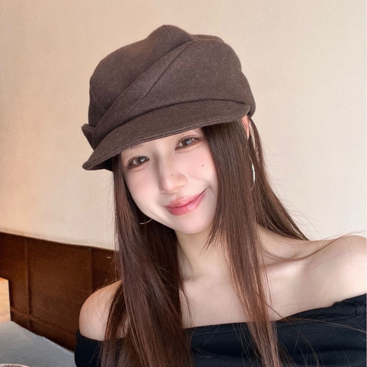 张婧仪同款咖色贝雷帽女