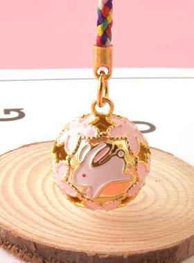 新品创意姻缘玉兔花铃古风景泰蓝樱花铃铛挂坠招福可爱手机挂件