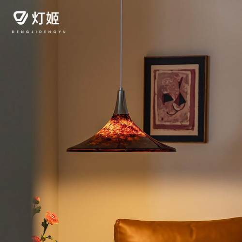 落霞中古餐厅吊灯复古彩绘客厅岛台吊灯设计师可调节伸缩餐桌灯具