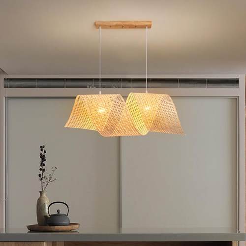 侘寂风竹艺吊灯民宿饭店餐桌茶室禅意吧台前台竹编三头艺术灯灯具