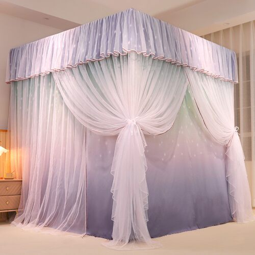 蚊帐床帘遮光家用卧室一体式带支架加密加厚宫廷落地床幔防尘顶布