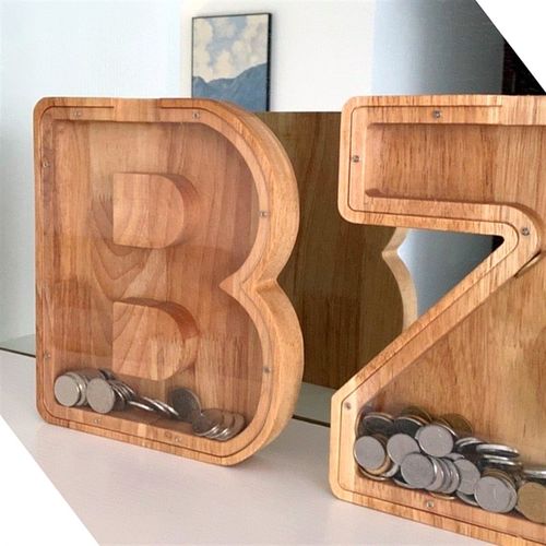 大号英文字母存钱罐储钱罐男孩女孩木头储蓄罐钱箱硬币收纳盒零钱