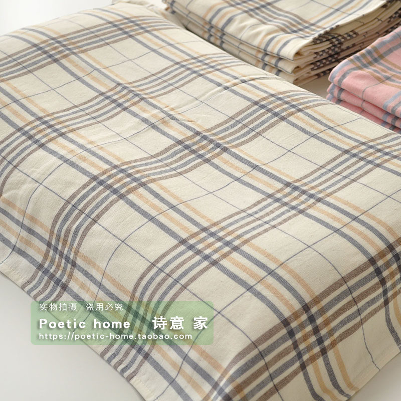 包邮 金号枕巾纯棉 布料薄款 素雅格子 夏季清爽透气吸汗 一对装