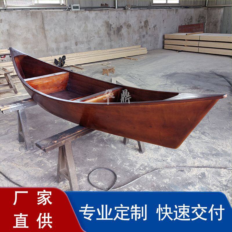 欧式木船景观装饰船公园尖头户外花船婚纱摄影道具手划船实木小船