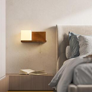 壁灯胡简约卧室床头灯个性 创意桃木客666厅色走廊景墙中古风背灯