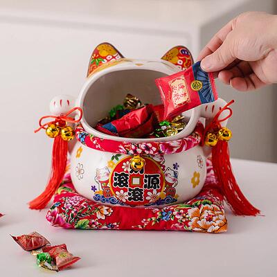 招财猫匙收纳摆件托盘乔新房礼品钥玄关柜迁入户进MRI置门物架装