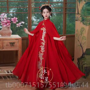 正品儿童代汉古筝表演长服装典雅晚礼服红女团孩合唱主持人表演服