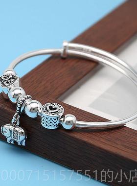 正品99银纯手炼覆古女性休时尚气质民族9风格大象泰纯银手炼作为