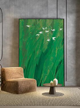 廊代轻S-2005奢竖客厅现玄关走装饰画绿色风景高端大气背景墙壁画
