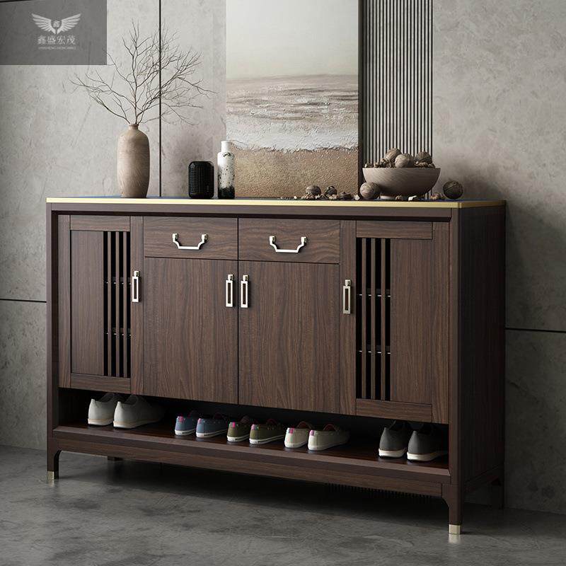 鑫盛宏茂新中式鞋柜实木框家用门口收纳柜入户玄关柜大容量鞋橱