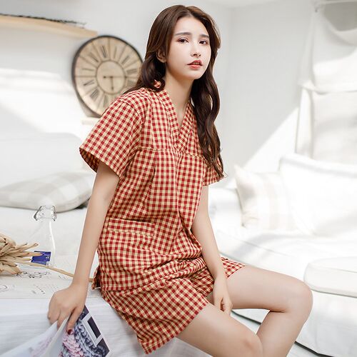 汗蒸服女纯棉复古格子浴服情侣洗浴中心2024新款桑拿服宽松家居服